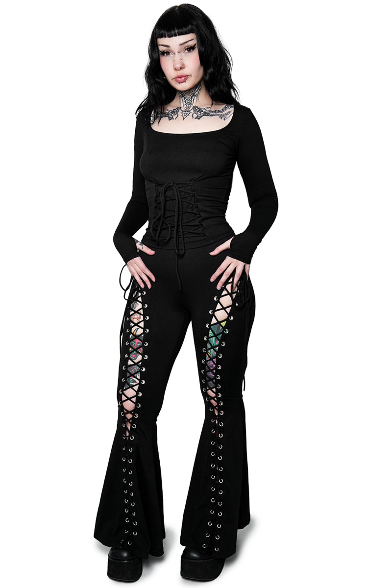 Alice Lace Up Flare Pants – Forest Ink
