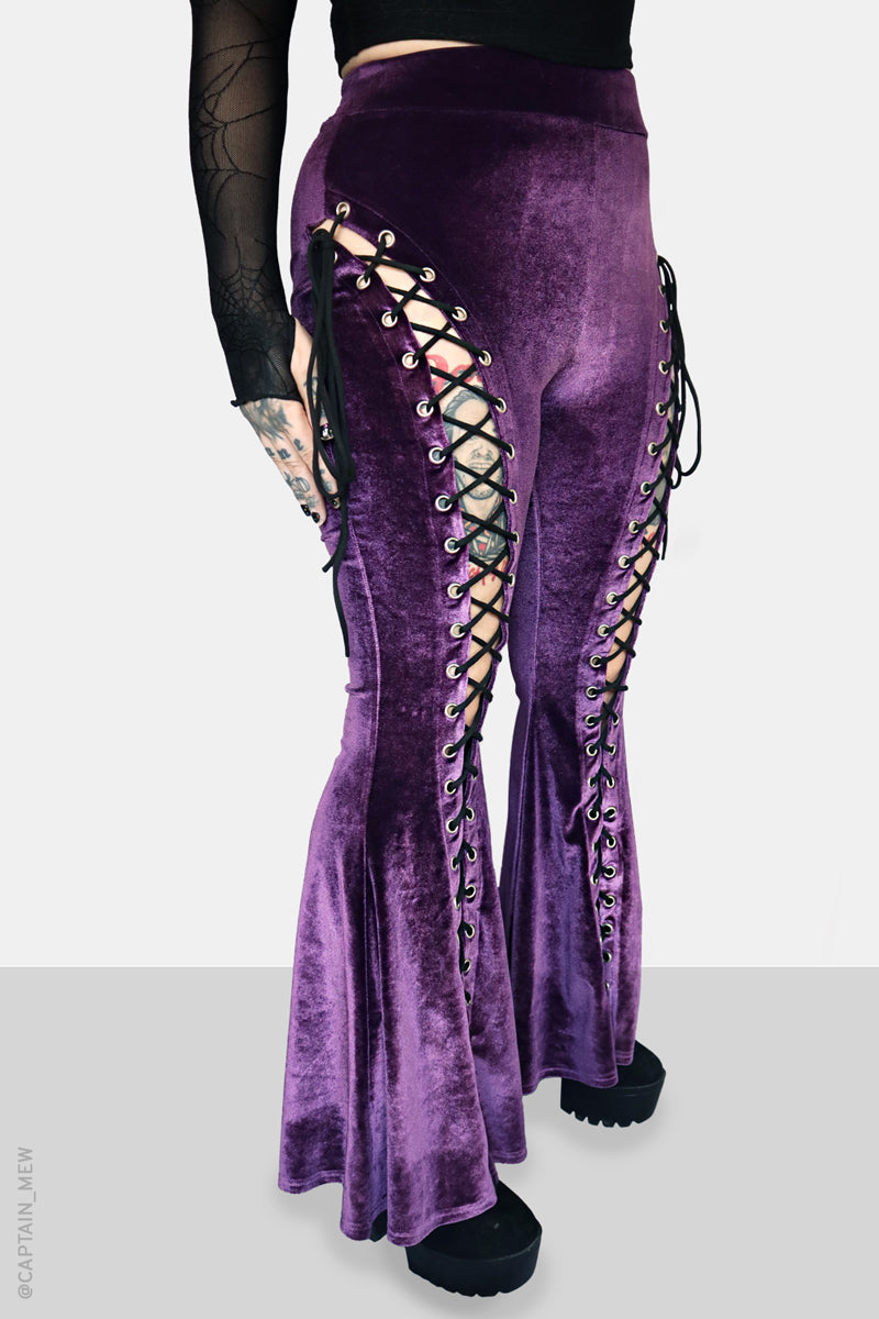 Amethyst Alice Lace Up Flare Pants – Forest Ink