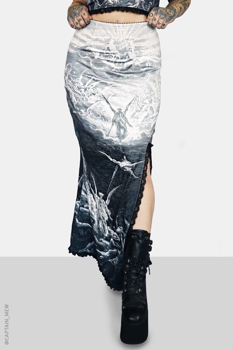 Verdusa Women's Y2k Goth Contrast Mesh Asymmetrical Hem Midi