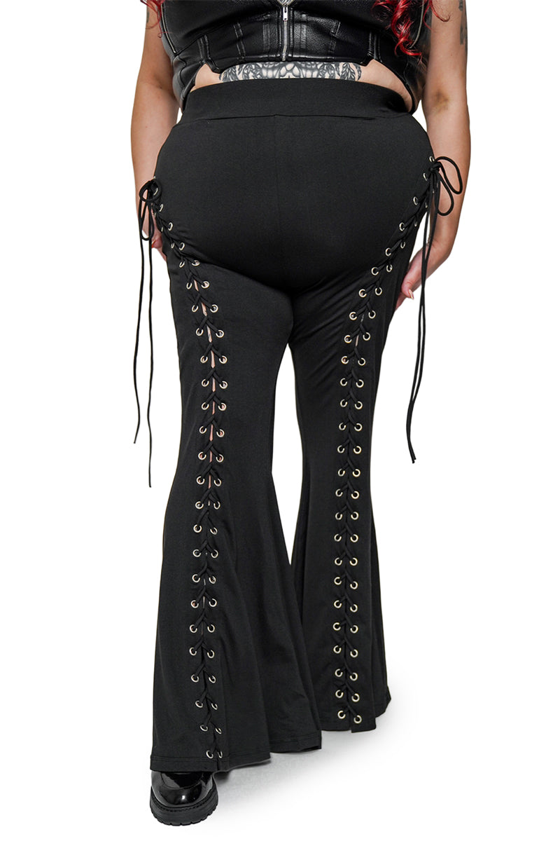 Alice Lace Up Flare Pants – Forest Ink